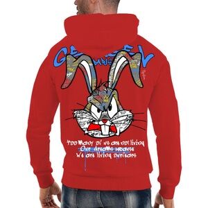 George V Designer Red Bunny Graphic Hoodie